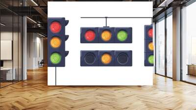 Set of traffic lights with red, yellow and green signals. Stoplights with prohibitory, allowing and waiting signs. Equipment for road movement control. Flat vector illustration isolated on white Wall mural