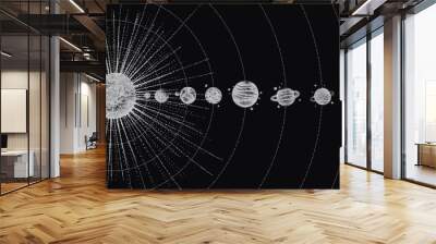 solar system in dotwork style. planets in orbit. vintage hand drawn illustration Wall mural