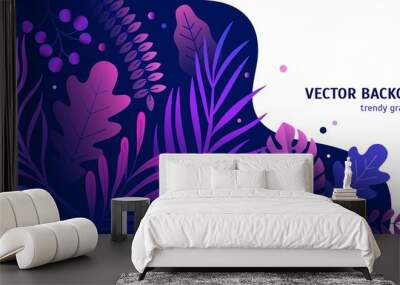 trendy natural horizontal background with gradient colored lush tropical vegetation, exotic leaves o Wall mural