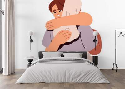 Woman supporting and comforting sad crying weeping girl friend in distress, despair. Sympathy and hug for desperate whining person in grief. Flat vector illustration isolated on white background Wall mural