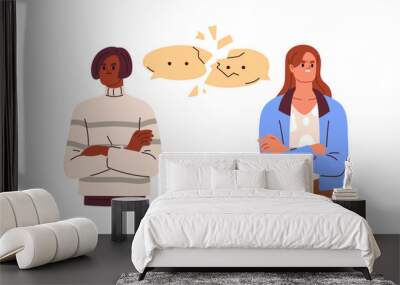 Women friends after quarrel. Conflict, misunderstanding, disagreement between two offended girls. Miscommunication, relationship breakup concept. Flat vector illustration isolated on white background Wall mural