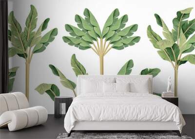 Tropical vintage banana trees and banana leaves floral clip art. Exotic botanical print. Wall mural