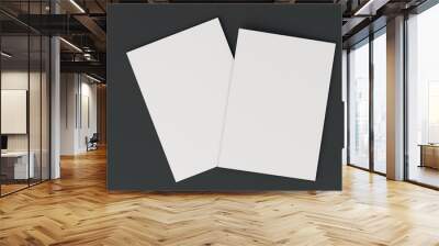 Two blank white closed brochure mock-up on black background Wall mural