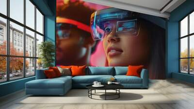 Two people wearing futuristic augmented reality headsets Wall mural