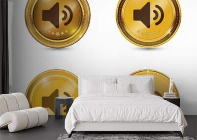 Volume Circular Gold Vector Web Button Icon Set Wall mural