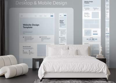 Design website. Desktop and mobile wireframe. Landing page template. UX UI Resources. Wall mural