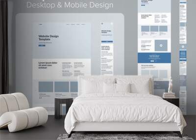 Design website. Desktop and mobile wireframe. Landing page template. UX UI Resources. Wall mural