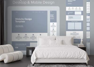 Design website. Desktop and mobile wireframe. Landing page template. UX UI Resources. Wall mural