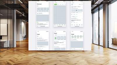 UI Mobile app. Social Networks UX, GUI design elements. Mobile application template layout. Wall mural