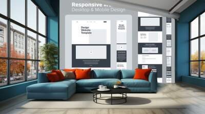 Website design. Responsive desktop and mobile wireframe. Landing page template. Wall mural