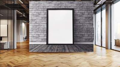 White poster on floor with blank frame mockup for you design. Layout mockup. Wall mural