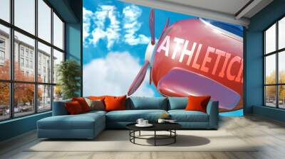 Athleticism helps achieve a goal - pictured as word Athleticism in clouds, to symbolize that Athleticism can help achieving goal in life and business, 3d illustration Wall mural