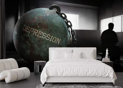 Depression and intimate, silent and lonely suffering human soul. Person struggling with Depression. Separated from the world in it's own emotional pain and alienation.,3d illustration Wall mural