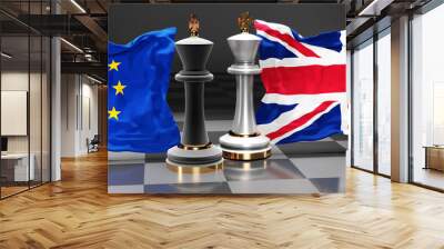 EU Europe UK England summit, fight or a stand off between those two countries that aims at solving political issues, symbolized by a chess game with national flags, 3d illustration Wall mural