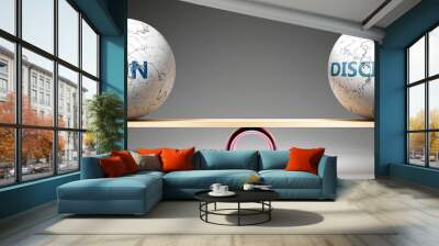 Fun and discipline in balance - pictured as balanced balls on scale that symbolize harmony and equity between Fun and discipline that is good and beneficial., 3d illustration Wall mural