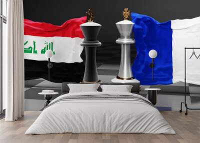 Iraq France summit, fight or a stand off between those two countries that aims at solving political issues, symbolized by a chess game with national flags, 3d illustration Wall mural