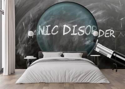 Learn, study and inspect panic disorder - pictured as a magnifying glass enlarging word panic disorder, symbolizes researching, exploring and analyzing meaning of panic disorder, 3d illustration Wall mural