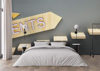 Patents leads to money and success in business and life - symbolized by stairs and a Patents sign pointing at golden money to show that Patents helps becoming rich, 3d illustration Wall mural