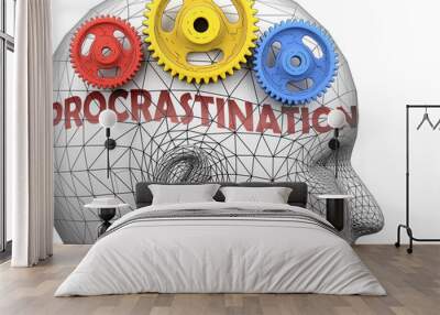 Procrastination and human mind - pictured as word Procrastination inside a head to symbolize relation between Procrastination and the human psyche, 3d illustration Wall mural