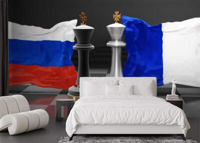 Russia France summit, fight or a stand off between those two countries that aims at solving political issues, symbolized by a chess game with national flags, 3d illustration Wall mural