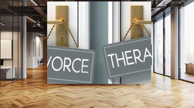 therapy or divorce as a choice in life - pictured as words divorce, therapy on doors to show that divorce and therapy are different options to choose from, 3d illustration Wall mural