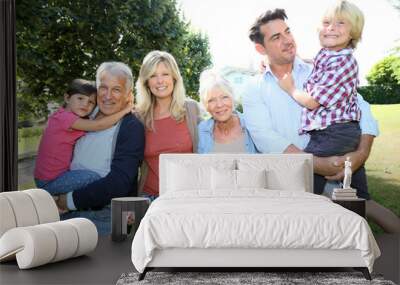 3-generation-family enjoying time together Wall mural