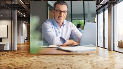 Business manager working in office on laptop Wall mural