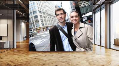 Business people walking in the street of Manhattan Wall mural