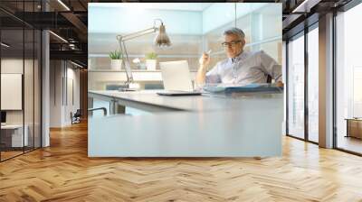 Businessman working in office with laptop computer Wall mural