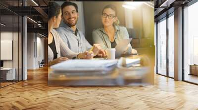 Colleagues workshopping business ideas in modern co working space Wall mural