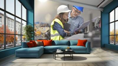 Metal industry manager and engineer meeting in factory Wall mural