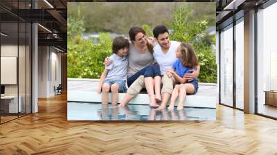 Parents with children relaxing by the pool Wall mural