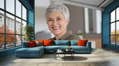 Portrait of a attractive mature woman with white hair Wall mural