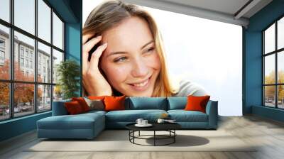 Portrait of beautiful blond smiling woman Wall mural