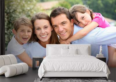 portrait of happy family with young kids Wall mural