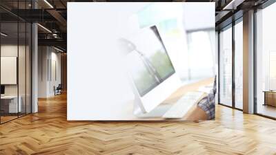 Smiling young adult in office, template Wall mural