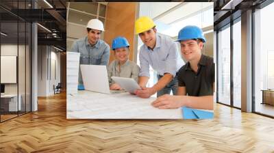 students in architecture working on electronic tablet Wall mural