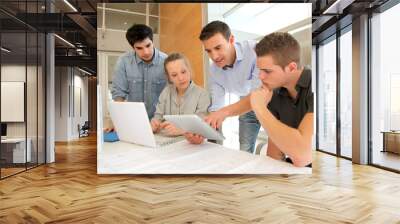 students in architecture working on electronic tablet Wall mural