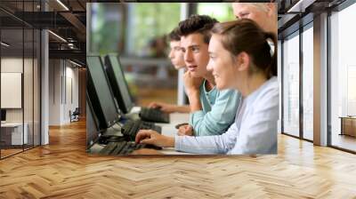 Students in class working on desktop computer Wall mural