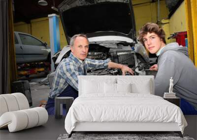 teenager in professional training in workshop Wall mural