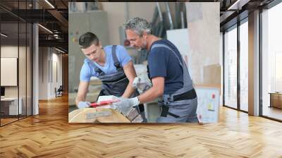 teenager with professional brick layer in training school Wall mural