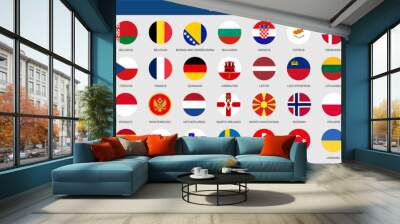 Set of round flags of European countries in alphabetical order. Vector illustration Wall mural