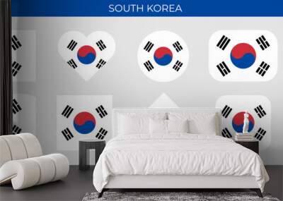 South Korea flag set. Vector illustration isolated on white background Wall mural