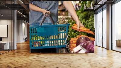 a woman shopping at a grocery store Wall mural