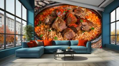 A dish of Azerbaijani plov with fragrant rice Wall mural