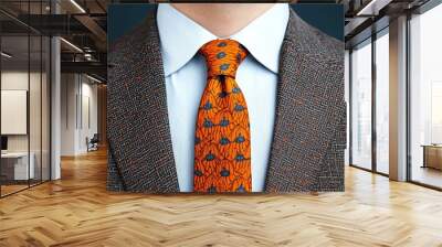 Elegant Thanksgiving tie with a repeating pumpkin pattern, deep autumn hues Wall mural