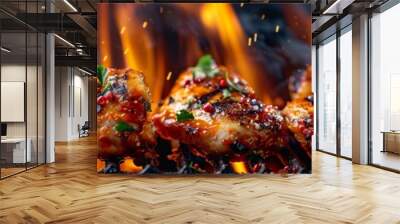 Grilled chicken with Thai herbs, served with spicy tamarind sauce, family backyard barbecue Wall mural