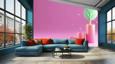 A vibrant illustration of a plant growing on financial bars, symbolizing growth and sustainability in a colorful setting. Wall mural