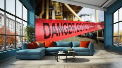 Dark tone of red danger tape  barricade in plant industry  preve Wall mural