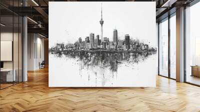 Ciudad del Este, Paraguay, black and white pen pencil hand-drawn effect portrait drawing illustration for travel poster, card, wallpaper, backdrop or banner. Modern, clear, artistic and simple Wall mural